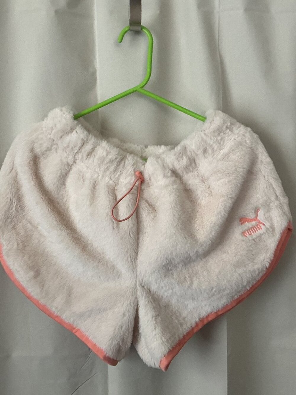 Puma Cream White Athletic Shorts Plush Faux Fur - Size Medium